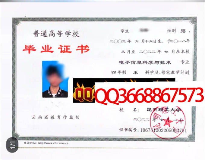 昆明理工大学2022年毕业证样本