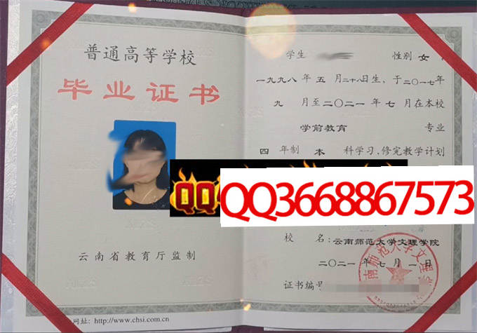 昆明文理学院2021年毕业证样本