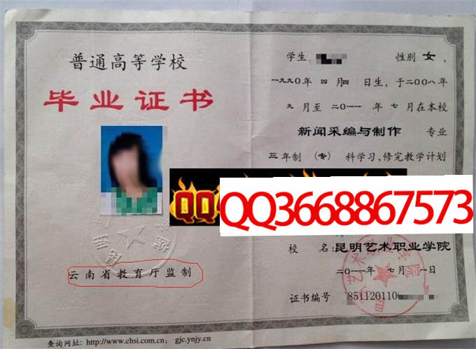 昆明艺术职业学院2011年毕业证样本