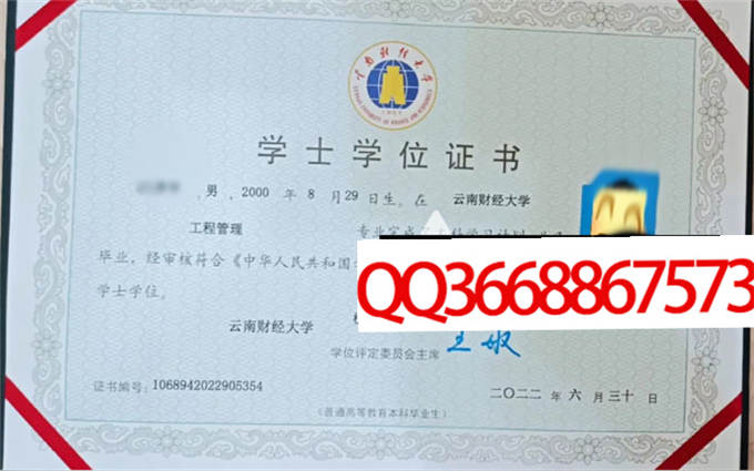 云南财经大学2022年学位证样本
