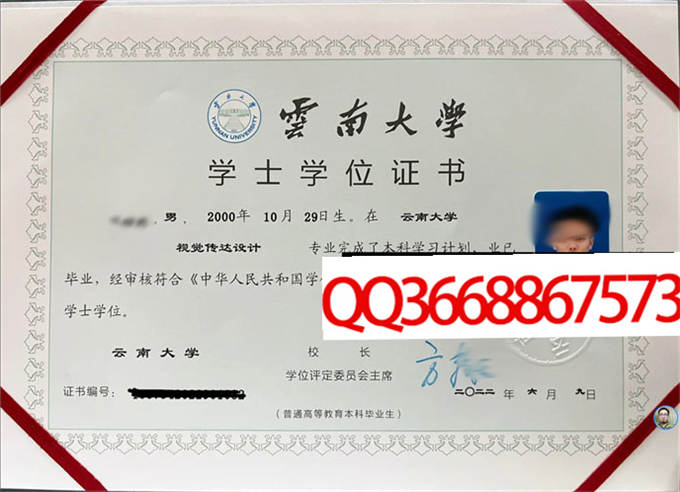 云南大学2022年学位证样本