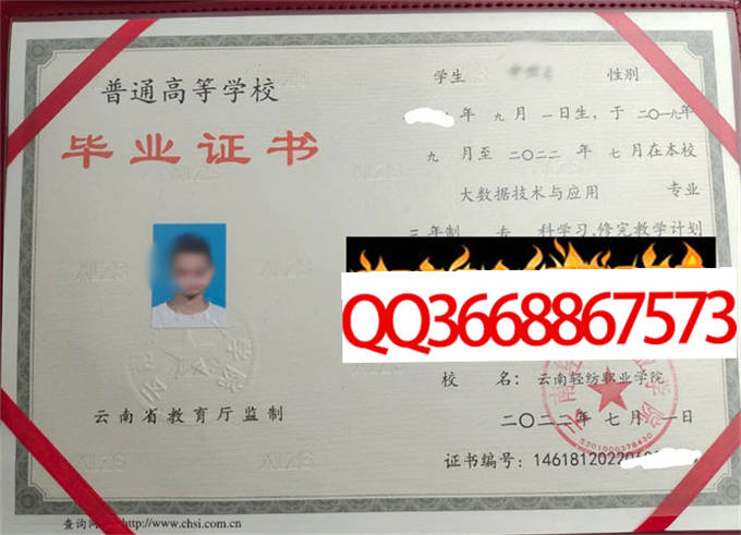 云南轻纺职业学院2022年毕业证样本