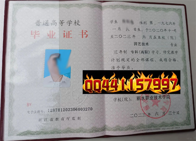 丽水职业技术学院2023年毕业证样本