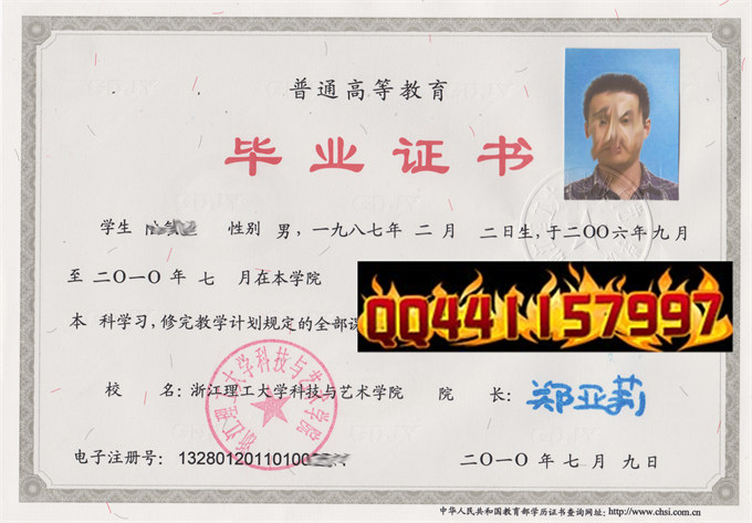 浙江理工大学科技与艺术学院2010年毕业证样本