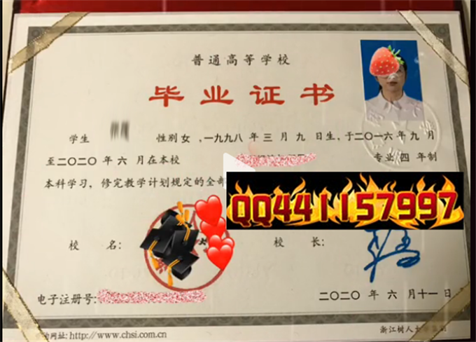 浙江树人学院2020年毕业证样本